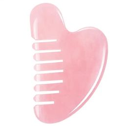 Beauty Pink Rose Quartz Massage Comb Natural Jade Stone Guasha Scraping Scalp Comb Multi-Functional Handheld Head Massage Tool for Head Caring Relaxation