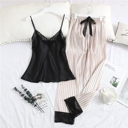 Women's Sleepwear Sexy Sleeveless Pyjamas Suit Female V-neck Sleep Set Nightwear Intimate Lingerie Women Home Clothing Satin Pyjamas