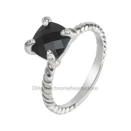 Black rings 8mm Cushion Cut Imitation designer Onyx Cz jewelrys Statement Ring for Women Stylish Chic 4 Prongs Twist luxuryJewelry Gift