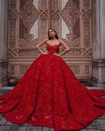 Arapça kırmızı kabarık balo elbiseleri dantel uzun gece elbiseler v boyun tül aplike illüzyon zemini resmi parti elbise robe de soiree