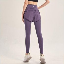 LL Women Yoga Leggings Skirt Fake Two Piece Set Sweatpants Popular Breathable Anti-shrink Gym Sports Pants Training Tights Legging2879