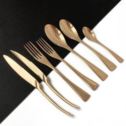 Dinnerware Sets Mirror Rose Gold Cutlery Set Knife Fork Coffee Spoon Stainless Steel Tableware Western Kitchen Silverware
