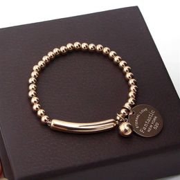 Link Chain Fine Jewellery Stainless Steel Ball Beads Bracelet For Women Circle Tag Charm Stretch Strand Bracelet K0001-2 G230208261j
