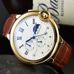 2021 New Five stitches luxury mens watches All dial work Quartz Watch high quality Top Brand moon Phase chronograph clock leather 267j