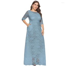 Plus Size Dresses Elegant Women Party Dress 6XL Embroidery Mesh Maxi 2023 Autumn Long Sleeve Hollow Female Vestido