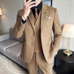 Men's Suits Two-button Wedding Suit S-5XL (suit Vest Trousers) High-end 2023 Fashion Slim Solid Color Three-piece Set