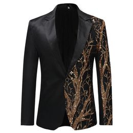 Mens Gold Sequins Slim Fit Black Balzer Hip Hop Stage Singers Prom Dress Suit Jacket Party Male Jackets250r