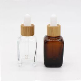 30ml Bamboo Essential Oil Bottle Glass Dropper Empty Bottles 20ml Amber with Wooden Cap in stock Ourcm