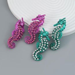 Stud Earrings Summer Ins Style Seahorse Female Alloy Spray Paint With Diamond Exaggerated Animal Accessories