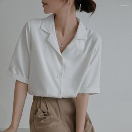 Women's Blouses Summer Chiffon Blouse Women 2023 Fashion Turn-down Collar Short Sleeve Button Up Shirt Office Wear Lady Vintage French Loose