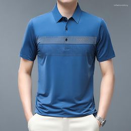 Men's Polos 2023 Summer Short Sleeve T-shirt Casual Fashion Thin Striped Lapel Polo Shirt
