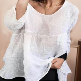 Women's T Shirts Cotton Linen Shirt For Women Tees Long Sleeve Baggy Loose Round Neck Tee Tops Solid Color Casual Daily Ethnic T-Shirts