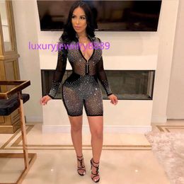 Women's Tracksuits Women Tracksuits Sport Sexy Club Long Sleeve One-piece Hot Diamond Mesh Dress For Ladies Clothing Y2302