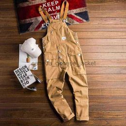Men's Jeans NEW Men's Loose Cargo Bib Overalls Pants Multi-Pocket Overall Men Casual Coveralls Suspenders Jumpsuits Rompers Wear CoverallL230