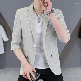 Men's Suits 2023 Boutique Summer Fashion Casual Medium Sleeve Solid Color Breathable Korean Version Trend Youth Slim Wedding Blazer