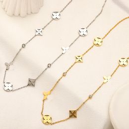 Brand Designer Flower Pendants Necklaces Luxury 18K Gold Plated Stainless Steel inlay Crystal Letters Choker Chain Pendant Necklace Jewellery Accessories Gifts