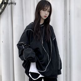 Women's Hoodies Sweatshirts No Hat Hoodies Harajuku BF Style Black Hip-hop Chic Teens Sweatshirts Autumn Trendy All-match Daily Simple Womens Streetwear 230911