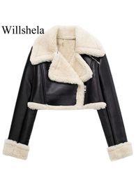 Women's Jackets Willshela Women Fashion Solid Front Zipper Jackets Vintage Lapel Neck Long Sleeves Female Chic Lady Outfits 230912