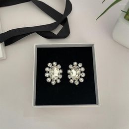 Backs Earrings To Reins Fashion Women Vintage Pearl Crystal Flower Ear Clips Elegant Jewelry High Quality Birthday Party Gift