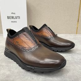 Berluti Designer New Mens Arrival Beautiful Genuine Leather Letter Loafers Shoes ~ New Tops Mens Designer Top Quality Loafers Shoes Eu Size 39-46