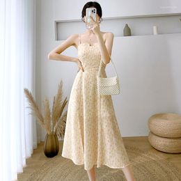 Casual Dresses Break French Style Temperament Slimming Chiffon Suspender Dress Women's Summer Sweet Elegant Slim Slit