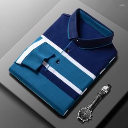 Men's Polos Shirts Fashion Polo Shirt Cotton Lapel High-quality Business Long Sleeve Striped End Spring Autumn Casual Tops Tees