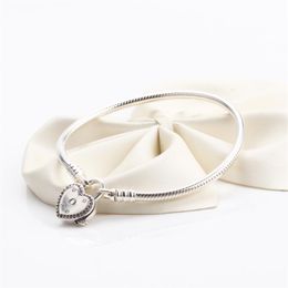 100% 2021 Fashion 925 Sterling Silver bracelet Bangle with LOGO Engraved for 010 European Charms and Lovers DIY Jewelry Making Pen254L