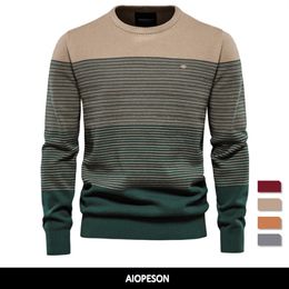 Men's Sweaters AIOPESON Brand Cotton Sweater Men Fashion Casual O Neck Spliced Pullovers Knitted Male Winter Warm Mens 230912