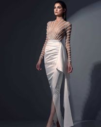 MagnificentDubai White Evening Dress Long Sleeve 2023 Luxury Beading Party Gowns Long Prom Formal Abendkleider robe de soiree vestidos fiesta HKD230912
