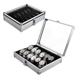 Watch Boxes Cases Useful Aluminium Watches Box 12 Grid Slots Jewelry Display Storage Square Case Suede Inside Rectangle Holder 230911