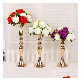 Candle Holders Wedding Holder 32/38/50Cm Sier/Gold Candlestick Home Decoration Ornaments Road Lead Main Table Vase Flower Arrangemen Ot4My