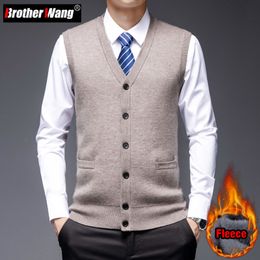 Men's Sweaters Autumn Winter Warm Sweater Vest Men Classic Style Business Fashion Thick Fleece Button Cardigan Knitted Male Brand Clothes 230912