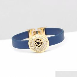 Charm Bracelets Fashion Jewelry Bracelet Men Cz Pave Charms Pu Leather Bangle For Couples 2Pcs A Lot Ready Stock Drop Deliver Dhgarden Dhcqz