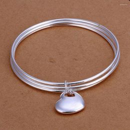 Bangle Favourite Valentine's Day Gift Fashion Silver Colour Jewellery Wedding Round Circle Hanging Heart Bracelet Lady Girl