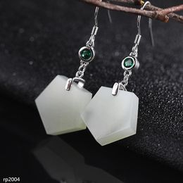 Stud Earrings KJJEAXCMY Boutique Jewelry S925 Sterling Silver Polygonal Lady Natural Hetian Jade Stone With Certificate