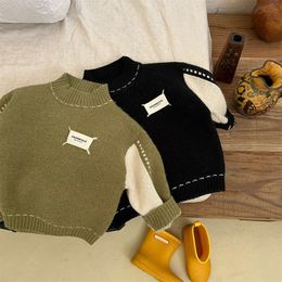 Pullover children's striped sweaters baby boys kids girls loose long sleeve top spring fall winter knitted pullover tops 1-8y 230912