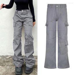 Women's Jeans Casual Loose Stitched Pocket Cargo Pants Women High Waist Vintage Streetwear Korean Fashion Straight Denim Trousers