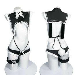 Cosplay Wigs Sweet Cute Bunny Girl Sailor Collor Lingerie Set Lolita Bow Lace Short Top Nightwear Re Zero Rem Cosplay Maid Uniform174d