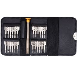 New With 0.6Y Leather Case Wallet Style Keytainer 25 in 1 Screwdriver Set with Screwdrivers Bits Hand Tools for i7 50set/lot