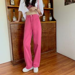 Women's Jeans Women Rose Red Summer Fashion Youth Straight Fit Versatile High Waist Slim Loose Wide Leg Long Pants