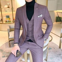 Men suits Plaid Suit Sets 4 Colors Choose High-end Mens Business Wedding Party Dress Man Jacket with Vest and Pants Size 5XL1229O