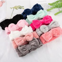 Makeup Headband Candy Color Washing Face Turban Bow Hairband Women Head Wrap Soft Coral Fleece Makeup Tools 10 Styles LL