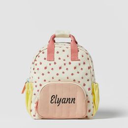 School Bags Embroidered Canvas Dopamine Strawberry Print Colourful Cute Children's Backpack Customised Name Schoolbag Gift 230912