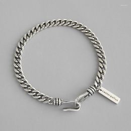 Link Bracelets S925 Sterling Silver Bracelet For Man Women Frosty Retro Old Chain Tag Couple Jewellery
