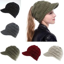 New Autumn Winter Knit Baseball Hat Cap Big Girls Lady Knitted Hat Warm Cap Crochet Hats