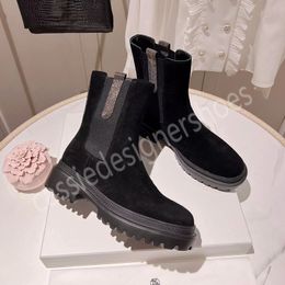 Brunello Slip on Chelsea Boots Women Luxury Brand Female Genuine Leather Casual Shoes Loafers Size 35-40 Mixed Color Ankle Booties Winter Warm Snow Boot Single Shoes