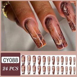 False Nails 24Pcs Coffee Colour Long Flat Head Fake For Women And Girls Nail Patch Press-on