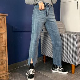 Women's Jeans 2023 Female Pant Hem Front Split Straight Loose Fit Pants Show Slim Trendy