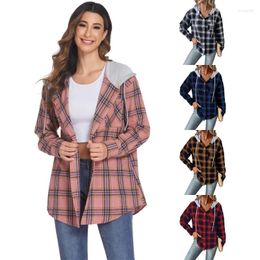 Women's Hoodies Womens Long Sleeve Plaided Shirt Collar Cardigan Coat Button Down Pocket Blouse Tops Autumn Jackets Overshirt