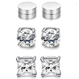 Backs Earrings WKOUD 3 Pairs Steel Stainless Magnetic Zircon Ear Clip Unpierced For Men And Women 6MM